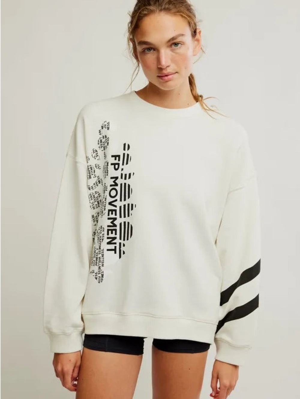 FREE PEOPLE MOVEMENT ALL STAR BUTI LOGO PULLOVER - IVORY/BLACK COMBO